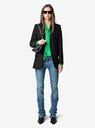 Tulba Satin Shirt - Satin shirt with pussy bow collar, wing embroidery and button fastening.