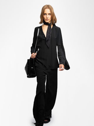 Turi Blouse - Viscose blouse with rhinestones, long sleeves and neckline.