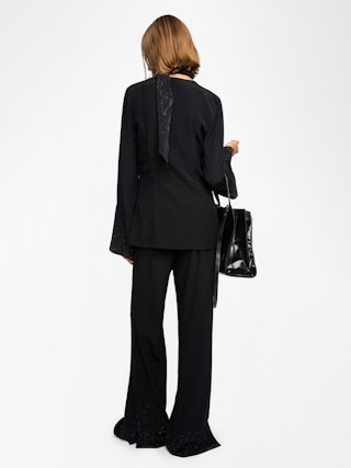 Turi Blouse - Viscose blouse with rhinestones, long sleeves and neckline.