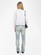 Camicia Tano - Camicia tomboy in cotone con inserto in pizzo e ali ricamate sulla schiena.