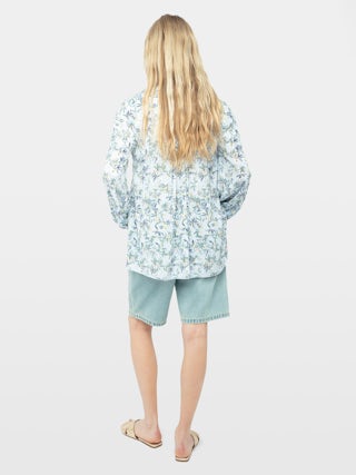 Tamela Floral Tunic Blouse - Printed viscose tunic with long balloon sleeves and lace-up neckline.