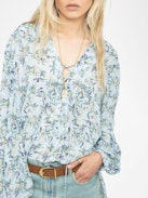 Tamela Blouse - Printed viscose tunic with long balloon sleeves and lace-up neckline.