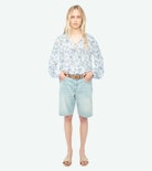 Tamela Blouse - Printed viscose tunic with long balloon sleeves and lace-up neckline.