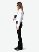 Thelma Shirt - Poplin women's western top with long sleeves, contrasting topstitching, and button fastening.