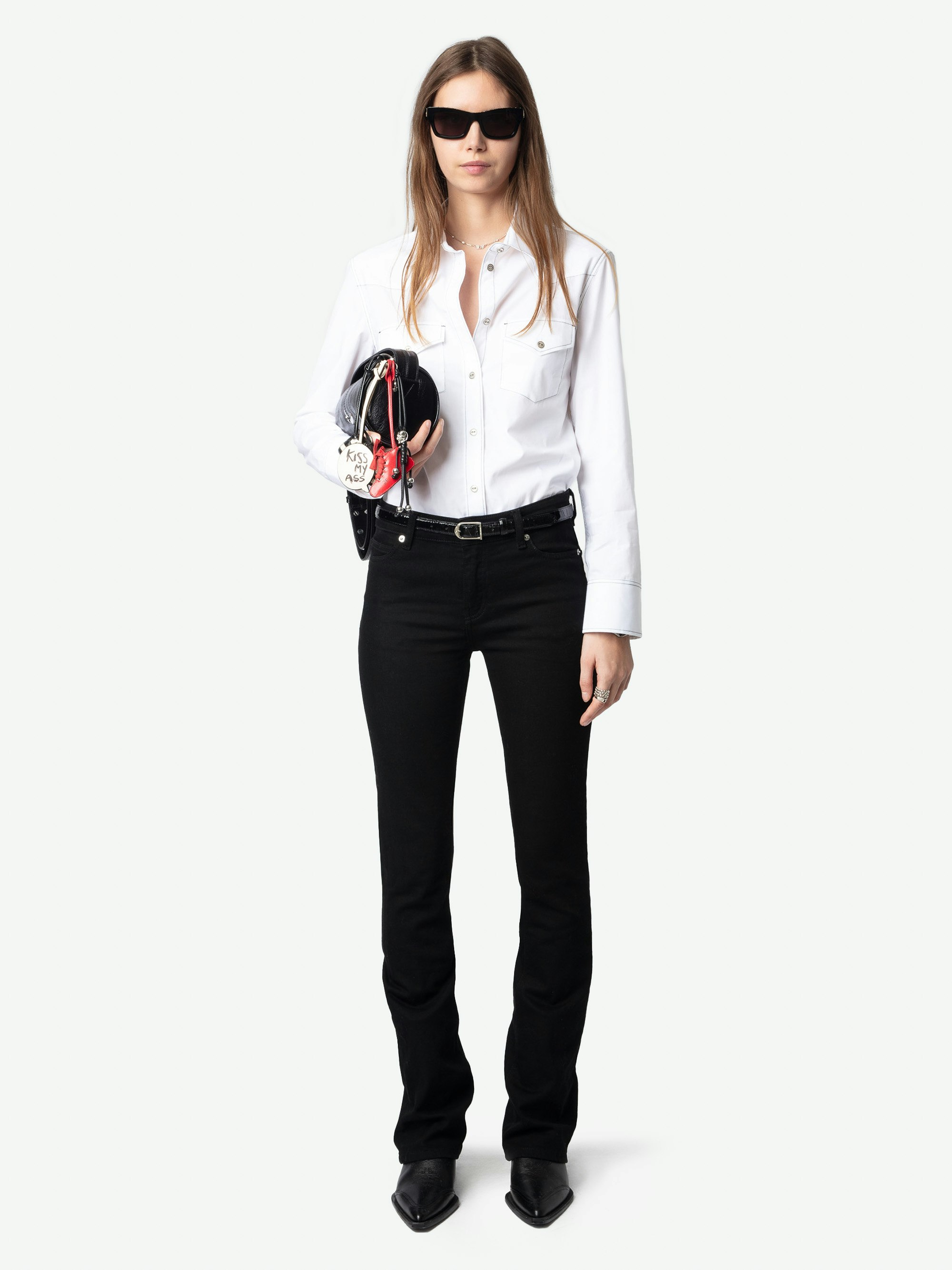 Shirt Thelma - Western-inspired poplin shirt with long sleeves, contrasting topstitching and button fastening.