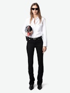 Thelma Shirt - Poplin women's western top with long sleeves, contrasting topstitching, and button fastening.