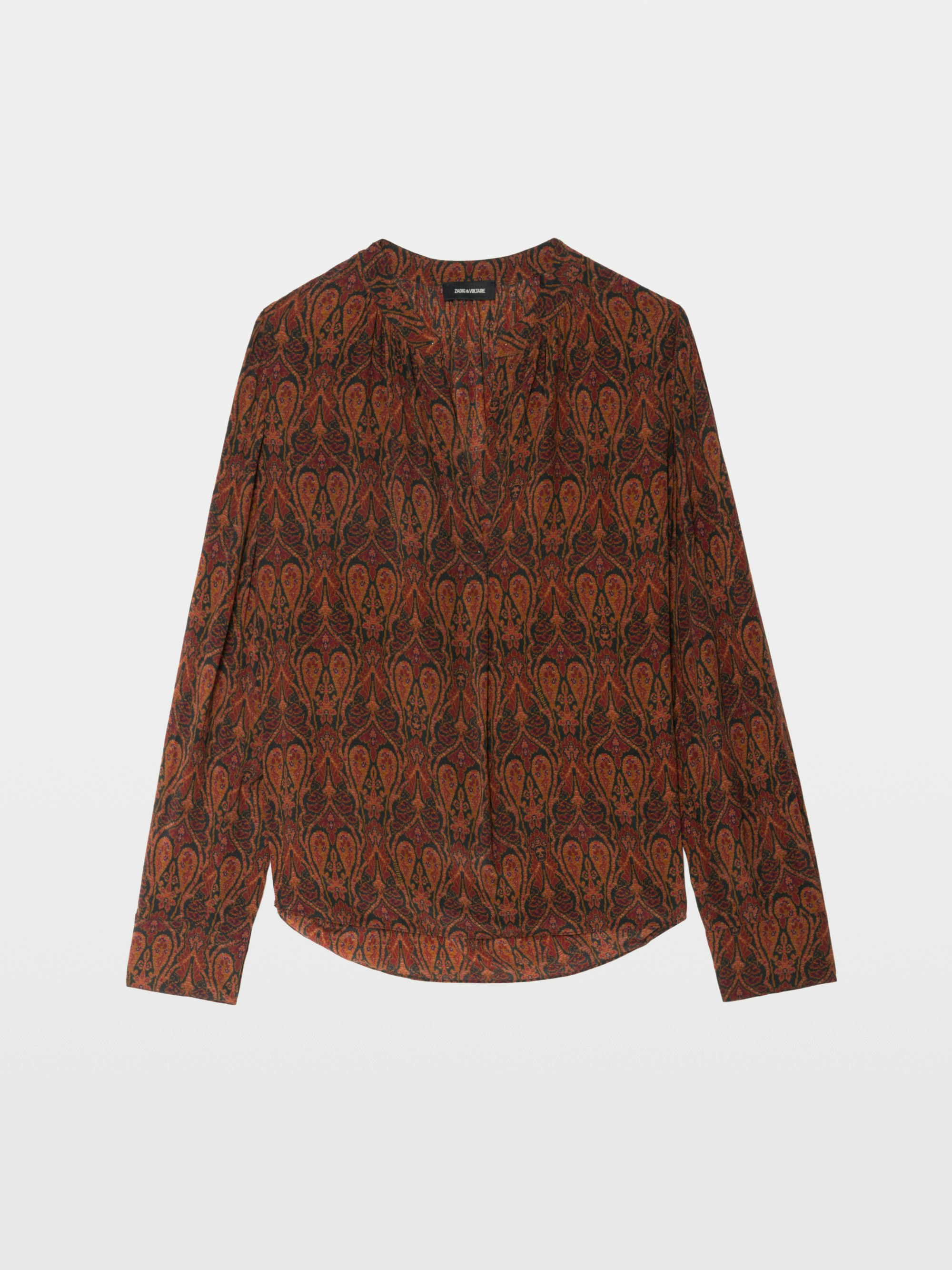 Tink Blouse - Printed viscose blouse with open collar, long sleeves and gathered details.