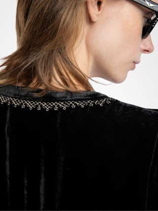 Blouse Tigy - Blouse ample en velours avec broderie encolure, manches longues.