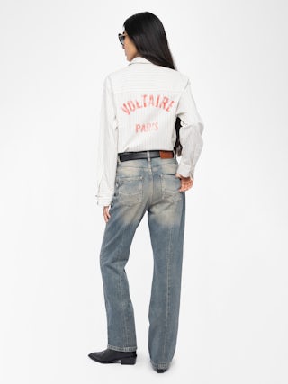 Chemise Morning - Chemise ample en popeline rayée avec imprimé dos.