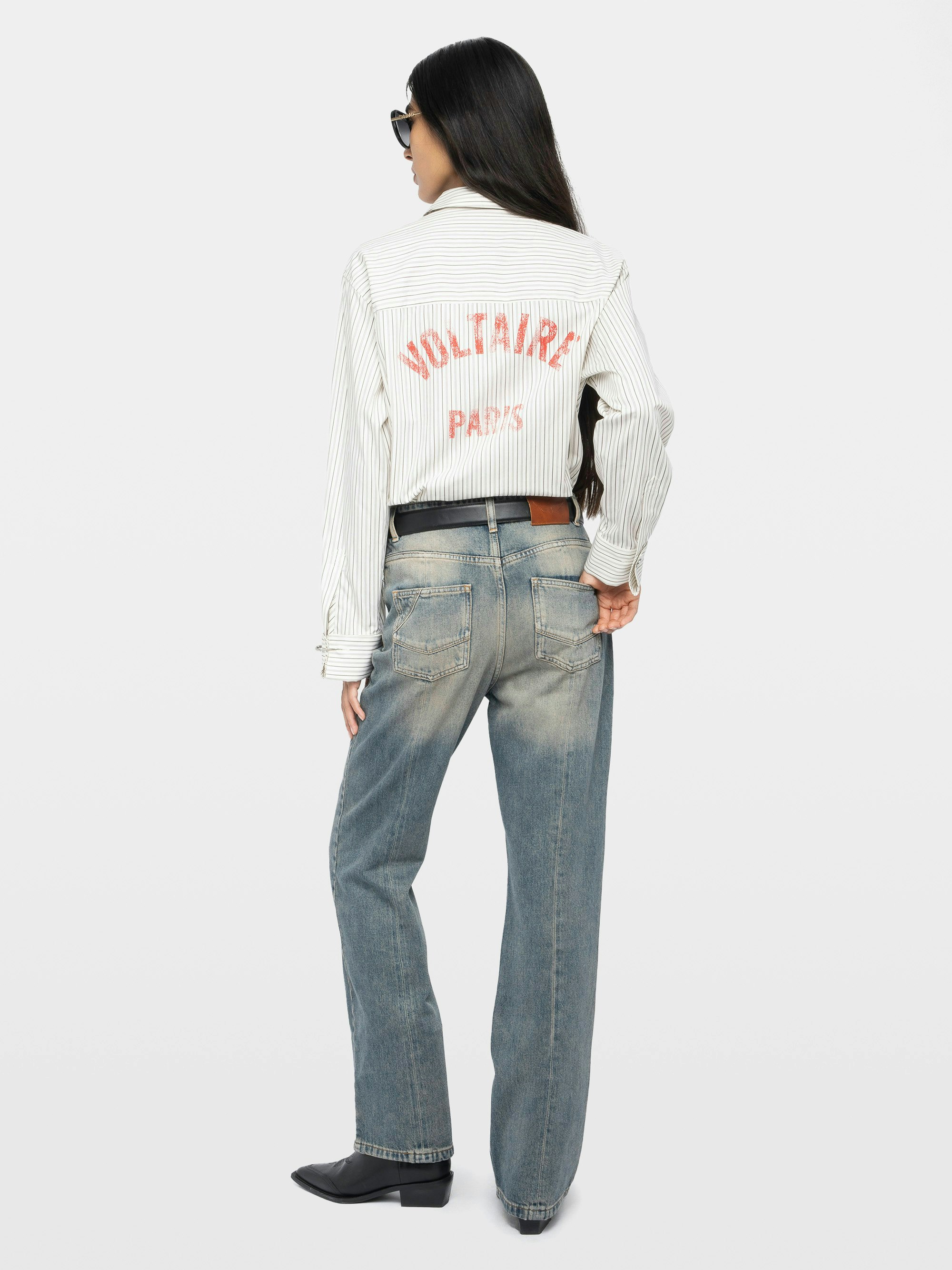 Morning Shirt - Loose shirt in striped poplin with back print.