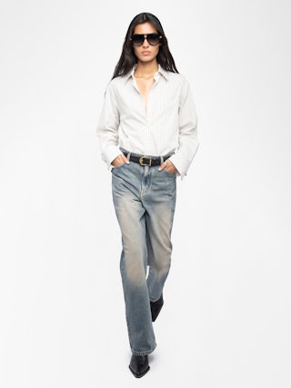 Chemise Morning - Chemise ample en popeline rayée avec imprimé dos.