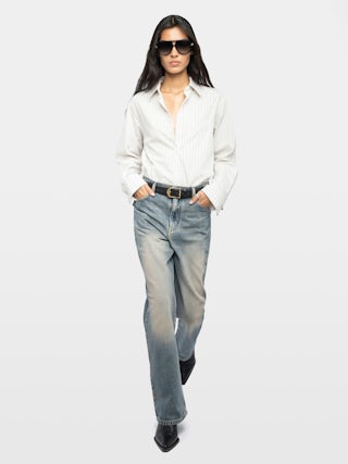 Chemise Morning - Chemise ample en popeline rayée avec imprimé dos.