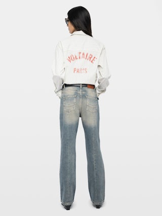 Chemise Morning - Chemise ample en popeline rayée avec imprimé dos.