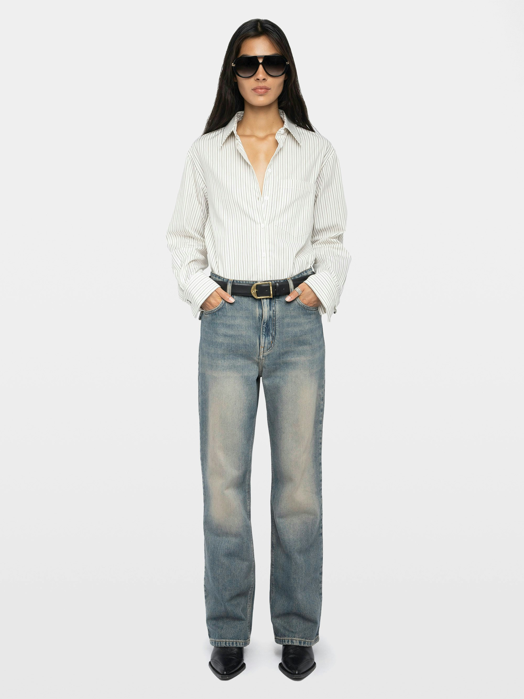 Morning Shirt - Loose shirt in striped poplin with back print.