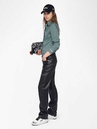 Chemise Thelma - Chemise cintrée en popeline rayée avec broderie poignet.