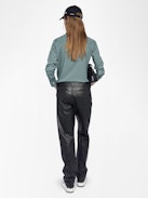Camicia Thelma - Camicia aderente in popeline a righe con polsini ricamati.