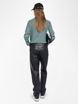 Chemise Thelma - Chemise cintrée en popeline rayée avec broderie poignet.