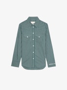 Camicia Thelma - Camicia aderente in popeline a righe con polsini ricamati.