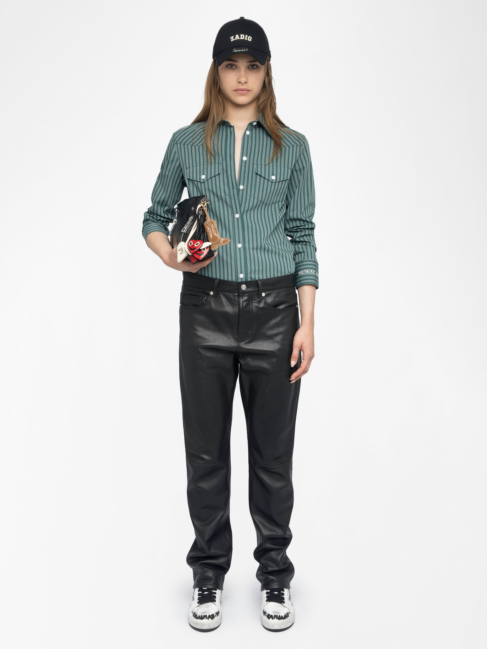Camisa Thelma - Camisa entallada de popelina a rayas con puños bordados.