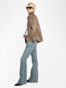 Camicia Taskam Denim - Camicia militare in denim con stampa leopardata, maniche lunghe.