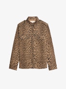 Camicia Taskam Denim - Camicia militare in denim con stampa leopardata, maniche lunghe.