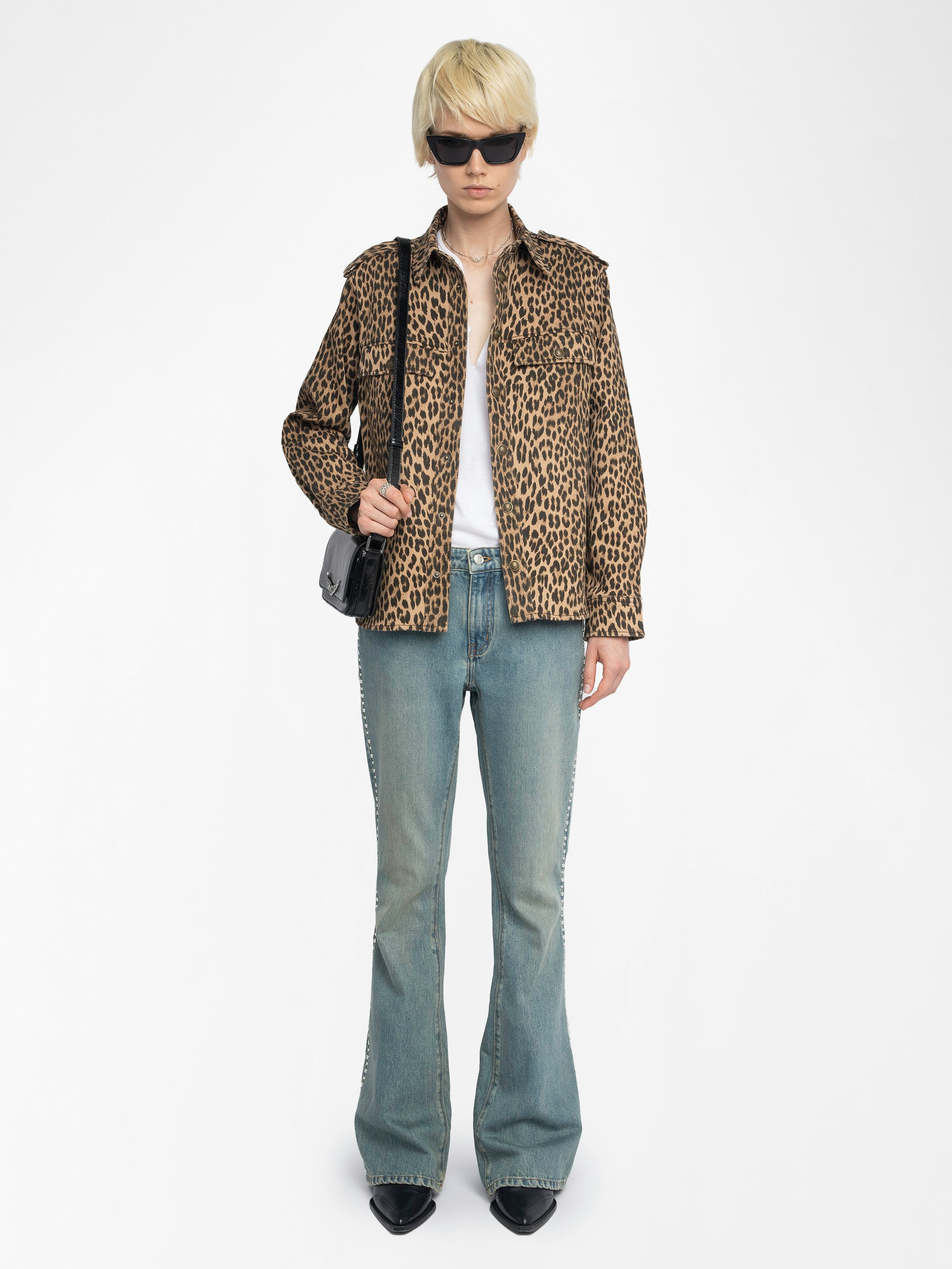 Hemd Taskam Denim - Militärhemd aus Denim mit Leopardenmuster, lange Ärmel.