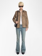 Camicia Taskam Denim - Camicia militare in denim con stampa leopardata, maniche lunghe.
