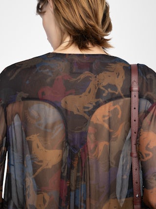 Chemise Tamela - Chemise en mousseline imprimée,, manches longues ballons, découpe western et décolleté lacé.