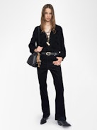 Tamela Shirt - Flocked viscose tunic with long balloon sleeves and laced neckline.