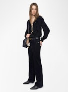 Tamela Shirt - Flocked viscose tunic with long balloon sleeves and laced neckline.