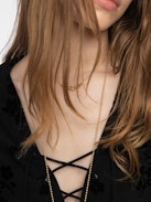 Tamela Shirt - Flocked viscose tunic with long balloon sleeves and laced neckline.
