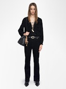 Tamela Shirt - Flocked viscose tunic with long balloon sleeves and laced neckline.