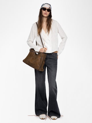 Tussi Jacquard Silk Shirt​ - Blouse in jacquard silk with horse print, long sleeves and crossed button closure.