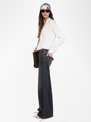 Tussi Jacquard Silk Shirt​ - Blouse in jacquard silk with horse print, long sleeves and crossed button closure.