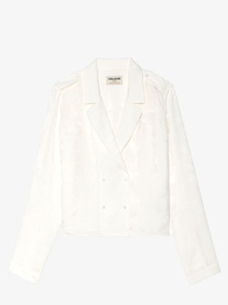 Tussi Jacquard Silk Shirt​ - Blouse in jacquard silk with horse print, long sleeves and crossed button closure.