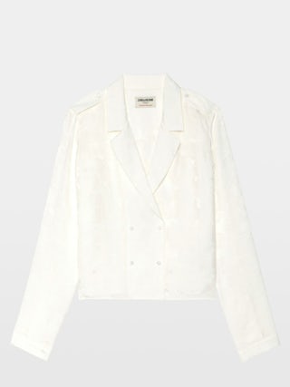 Chemise Tussi 100% Soie - Blouse en soie jacquard horses, manches longues et fermeture croisée boutonnée.