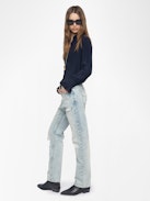 Thely Shirt - Viscose shirt with long sleeves, button fastening and wing embroidery with exclusive French lace on the back.