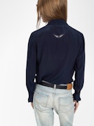 Thely Shirt - Viscose shirt with long sleeves, button fastening and wing embroidery with exclusive French lace on the back.