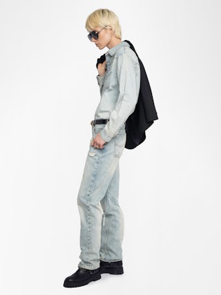 Saby Denim Shirt - Denim shirt with embroidery and studs on the back.