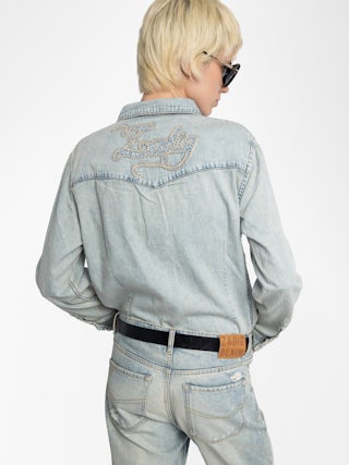 Saby Denim Shirt - Denim shirt with embroidery and studs on the back.