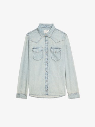 Saby Denim Shirt - Denim shirt with embroidery and studs on the back.