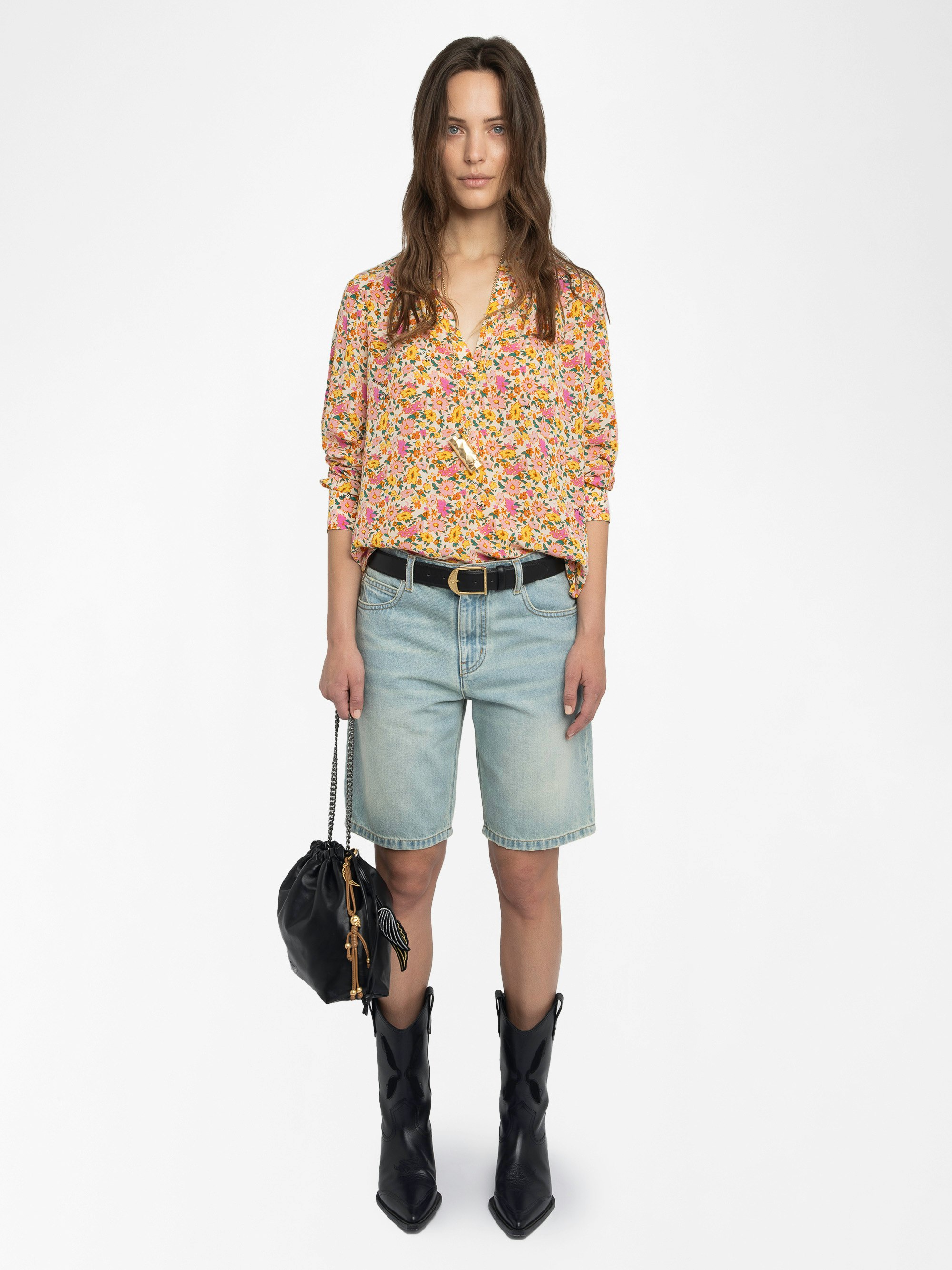 Tink Shirt - Printed viscose tunic with long sleeves and neckline.