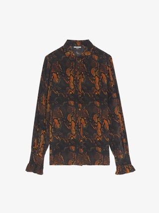 Thely 100% Silk Shirt - Printed silk shirt, long sleeves, button closure and embroidered wings on the back.