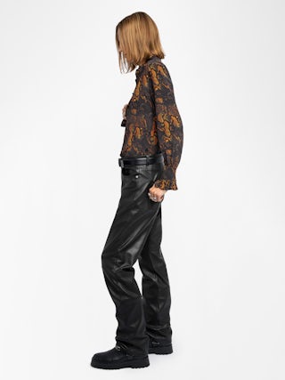 Thely 100% Silk Shirt - Printed silk shirt, long sleeves, button closure and embroidered wings on the back.