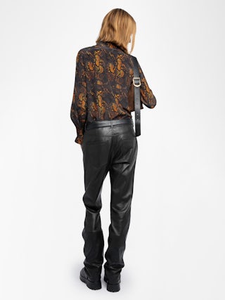 Thely 100% Silk Shirt - Printed silk shirt, long sleeves, button closure and embroidered wings on the back.