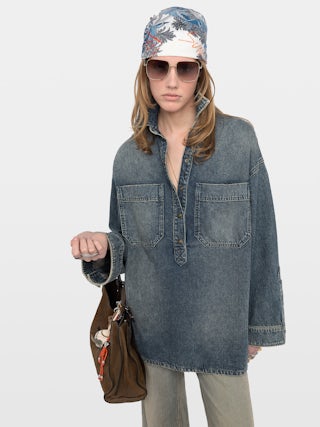 Camicia Timona Denim - Camicia in denim oversize con tasche applicate sul petto.