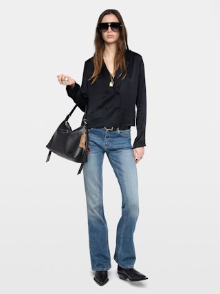 Tussi Satin Blouse - Blouse in plain viscose, long sleeves with crossed button closure.