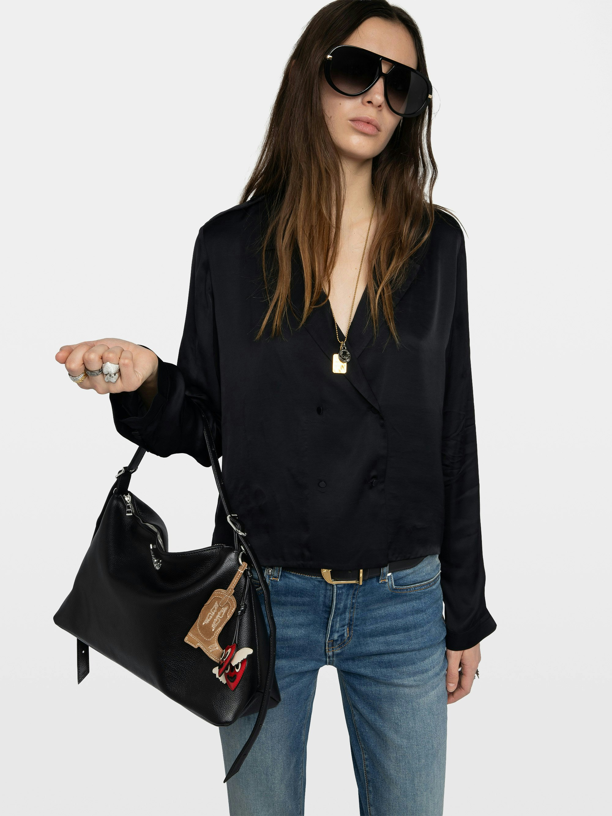 Tussi Satin Blouse - Blouse in plain viscose, long sleeves with crossed button closure.