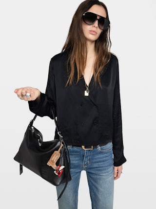 Tussi Satin Blouse - Blouse in plain viscose, long sleeves with crossed button closure.