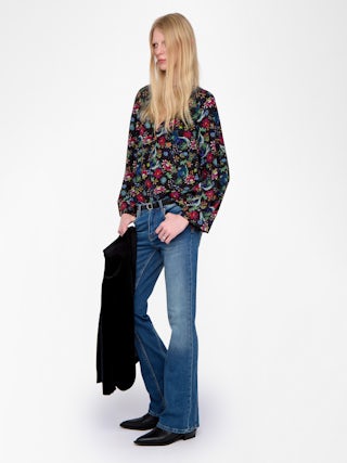 Tunika Torny - Tunika aus bedruckter Viskose, lange Ärmel und V-Ausschnitt.